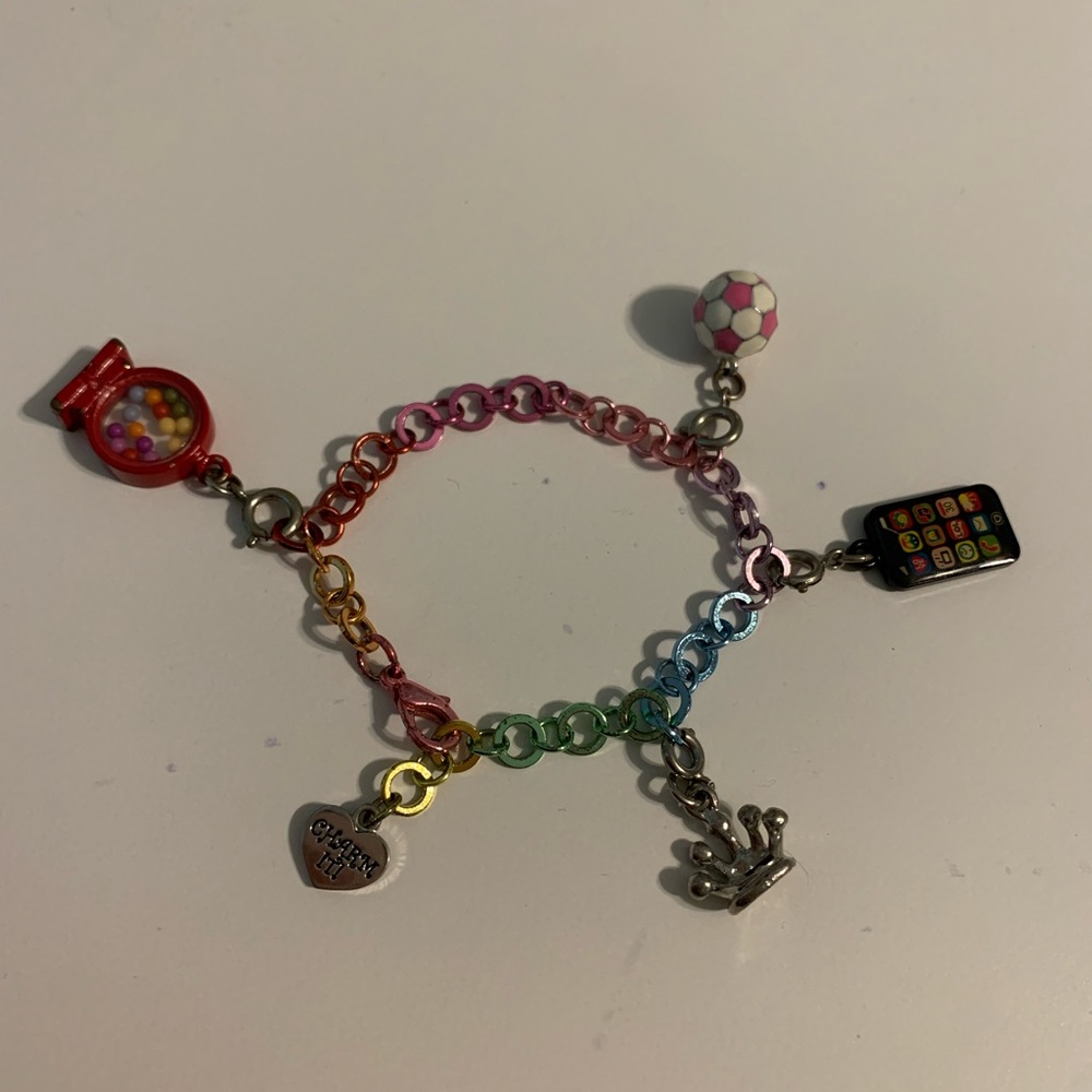 Girl’s Charm It! Bracelet with 4 Charms and Rainbow Band